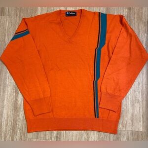 Men's V-Neck Orange Sweater with Stripe